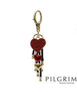 PILGRIM SKANDERBORG, DENMARK Heart Key Ring in Yellow Base metal and Red... - €30,18 EUR