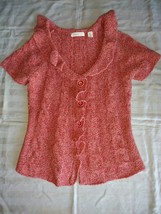 Sleeping on Snow Women Red Cardigan Sweater Short Sleeve Ruffle Wool Blend M EUC - $21.78