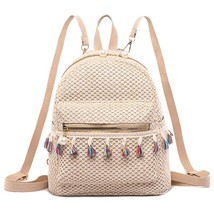 Portable Weave Straw Backpa Women Girls Tassel Casual Travel Shoulder Schoolbag  - £21.43 GBP