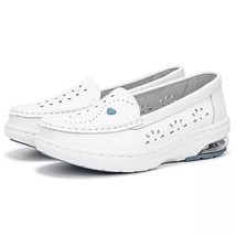 HOVINGE White Leather Platform Loafers Women Nurse Shoes Round Toe Slip-on Thick - £38.61 GBP