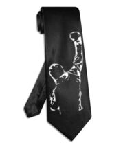 Rocky Balboa tie black satin silk hand-painted Sylvester Stallone necktie - $28.00