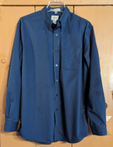 LL Bean Mens L REG Dark Blue Button Down Shirt Long Sleeves Trim Fit No ... - £15.93 GBP