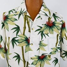 Island Blue Hawaiian Aloha Large Mens Shirt Bamboo Floral Beige Tropical  - £31.96 GBP