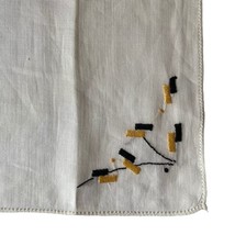 Handkerchief White Hankie Geometric Shapes Yellow Embroidered 11x11” - £8.81 GBP