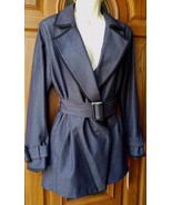 Womens ELLE Solid Trench Coat Navy-Dress Denim-Black Trim-$98 Textured B... - £46.58 GBP