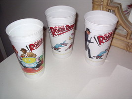 ROGER RABBIT CUP SET/ 3 ROGER, JESSICA AND GANG MCDONALDS PLASTIC 1988 - £12.78 GBP