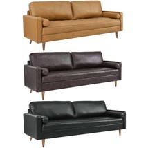 Sofa Mid-Century Biscuit-Tufted Genuine Leather Ships FedEx – No Delivery Appt! - £487.56 GBP+