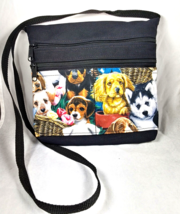 Crossbody Puppy-Themed Multipocket Purse Black with Puppies Lined 9 inch... - $12.19
