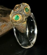 Antique Natural Crystal Quartz Diamond Emerald 22K Gold Ethnic Fashion Ring - £267.07 GBP