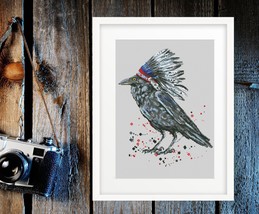 Raven Cross Stitch Native American Pattern pdf - Blackbird Embroidery Gothic  - £8.70 GBP