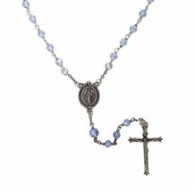 MIRACULOUS MEDAL CRUCIFIX ROSARY WITH BLUE GLASS BEADS IN LEAD FREE PEWTER - $29.99