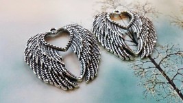 Large Angel Wing Pendants Antiqued Silver Focal Charms Jewelry Making Supplies  - $3.51+