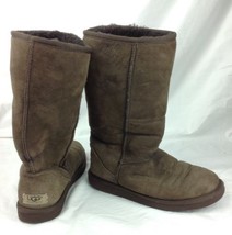 UGG Genuine Leather Classic Tall Womens 7 W7 Brown Sheepskin Boots 5815 Fleece - £26.57 GBP