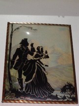 Silhouette Reverse Painted Couple Yodeling Wall Art Picture Vintage Antique - £48.24 GBP