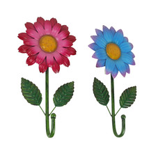 Set of 2 Metal Blue &amp; Red Decorative Wall Hook Flower Hanging Home Decor... - $27.48