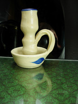 Vintage pottery Candle holder  hallmarked Chamber Candlestick Williamsburg blue  - $25.00