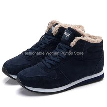 Plush Winter Snow Boots Men&#39;s Winter Sneakers Man Women Lace-Up Suede Ankle Boot - £37.16 GBP