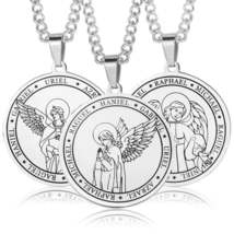 7 Archangels Portrait Necklace | Angel Wings Stainless Steel Pendants - £13.83 GBP