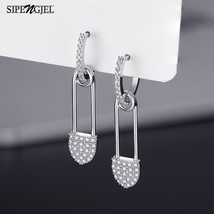 SIPENGJEL Fashion Silver Color Safety Pin Dangle Drop Earrings Cute Geometric Pe - £7.27 GBP
