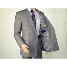 Men Apollo King Double Breasted Suit Classic Peak Lapel Soft Blend DM23 Gray image 6