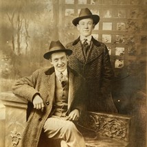 c1917 RPPC 2 Young Men Fedora Renslers Studio Cincinnati Real Photo Postcard AZO - £39.19 GBP