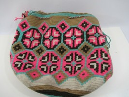 Wayúu Mochila Bag Purse Handbag Bucket Shoulder Straps Colombian Pink Teal Woven - £50.27 GBP