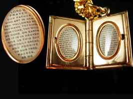 Vintage Locket Lords Prayer in miniature inside Religious necklace Bible gold Cr - £97.90 GBP