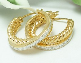 Technibond Diamond Accented Twist Rope Hoop Gold Earrings 1 inch - £37.68 GBP