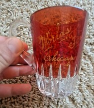 1893 Worlds Fair  Ruby Red Flash Glass Souvenir Cup “Dora” Moline illinois  - £36.81 GBP