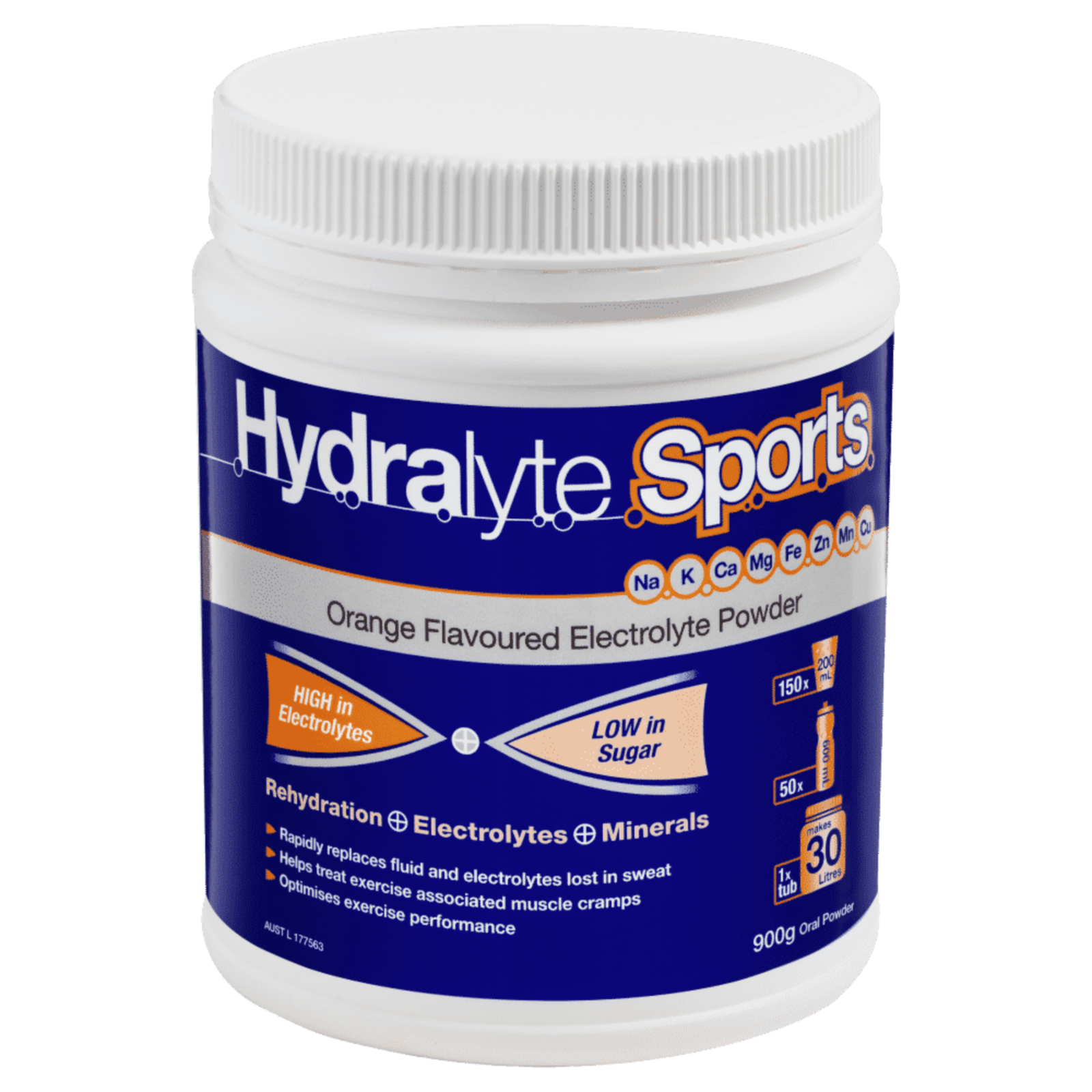 Primary image for Hydralyte Sports Orange Flavoured Electrolyte Powder 900g
