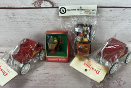 Lot of 4 Design West Fantasy Decor Vintage Christmas Ornaments Wagon Toy Box - £9.49 GBP