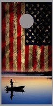 Aged American Flag Boat on lake Fishing Corn hole Board Decal Wraps - £16.01 GBP+