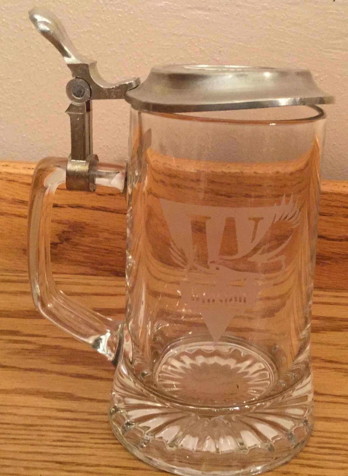 Primary image for WINSTON Promotional Vintage Glass Lidded Mug / Stein Etched Eagle Front - 16 Oz