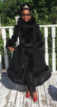 Designer Princess Swing Full length Black wool &amp; fox Fur trim Coat Jacke... - £1,323.88 GBP