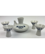 Vintage Authentic 5 Piece Sake Set w Tokkuri White w Cobalt Blue Made in... - $40.69 CAD