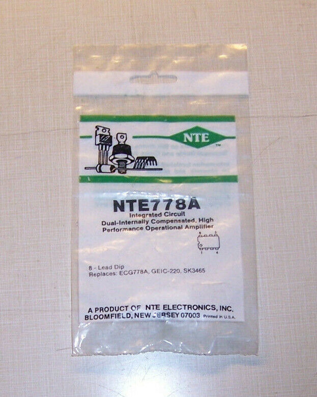 NTE NTE778A IC, Dual-Internally Compensated Hi Performance Op Amp, 8 PIN... - $0.98
