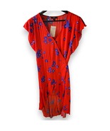 NWT Ellos Plus Size 20 Red Floral Wrap Dress Ruffled High Low Hem - $34.17 CAD