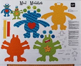 35&quot; X 44&quot; Panel Mod Monsters Stuffed Toys Kids Sew &amp; Go Cotton Fabric D477.62 - £10.07 GBP