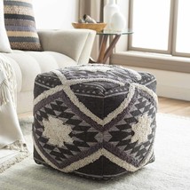 Almondbank Handwoven Beige Cotton Southwestern Pouf - $133.92