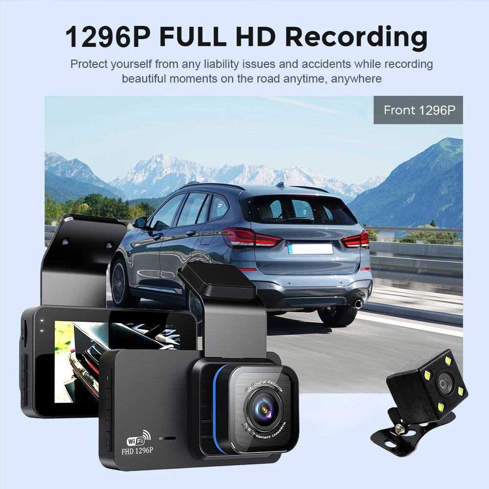 Dual Lens Car Recorder HD 1296P Wifi Car DVR Dash Cam - £28.89 GBP