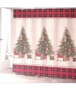 Avanti Linens CHRISTMAS TREE Country Primitive Plaid Shiplap Shower Curt... - £20.30 GBP
