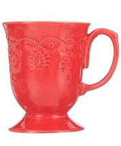 Four (4) ~ Pioneer Woman Cowgirl Lace ~ 14 Ounce ~ RED ~ Stoneware ~ Mug... - £35.74 GBP
