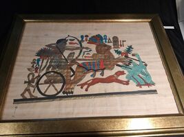 Vintage Egyptian Art Painting PHARAOH Papyrus Paper Framed 19x15 - $462.70 MXN