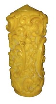 Vintage Pillar Candle Hand Carved Flowers and Swirls Yellow &amp; Brown 8&quot; - £11.99 GBP