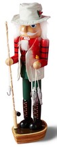 Wooden Christmas Nutcracker, 14&quot;, Fisherman On Boat With Fishing Rod &amp; Fish,Wm - £27.24 GBP