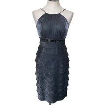 Adrianna Papell NWT Tiered Halter Dress with Jewels in Dark Metallic Gra... - $46.41