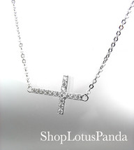CHIC 18kt White Gold Plated CZ Crystals CROSS Pendant Petite Dainty Necklace  - £13.57 GBP