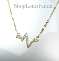 CHIC 18kt Gold Plated CZ Crystals Heartbeat ZigZag Pendant Dainty Necklace - $16.99