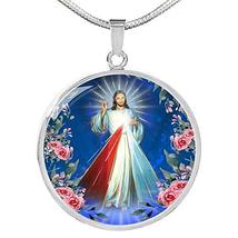 Express Your Love Gifts Divine Mercy Catholic Prayer to Jesus Circle Necklace En - £52.20 GBP