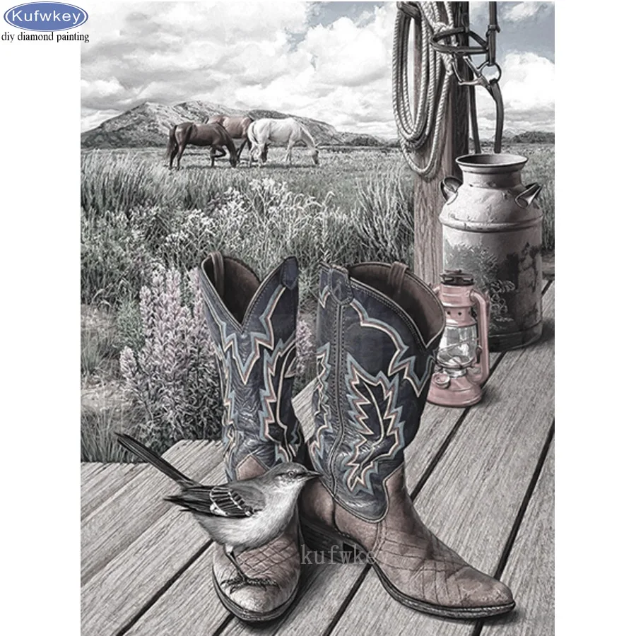 boy Boots  Farm Diy  Embroidery 5D  Painting Full Square Drill Mosaic Art Pictur - £47.37 GBP